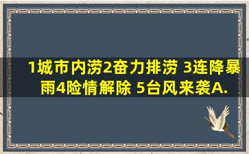 (1)城市内涝(2)奋力排涝 (3)连降暴雨(4)险情解除 (5)台风来袭A. 23415 ...