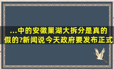 ...中的安徽巢湖大拆分是真的假的?新闻说今天政府要发布正式消息啊