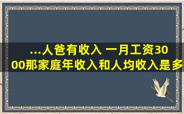 ...人,爸有收入 ,一月工资3000,那家庭年收入,和人均收入是多少啊?填资