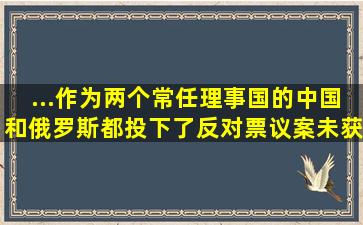 ...作为两个常任理事国的中国和俄罗斯都投下了反对票,议案未获通过。...