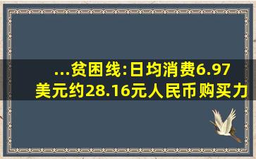 ...贫困线:日均消费6.97美元,约28.16元人民币购买力国际比较