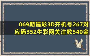 069期福彩3D开机号267对应码352牛彩网关注数540金码0