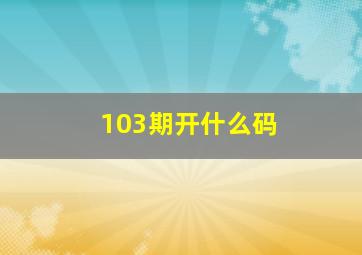 103期开什么码