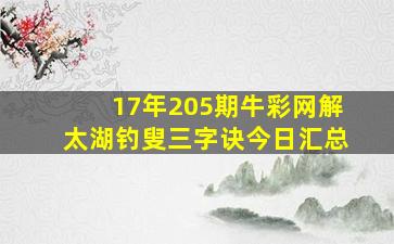 17年205期牛彩网解太湖钓叟三字诀今日汇总