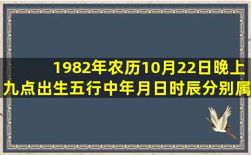 1982年农历10月22日晚上九点出生,五行中年,月,日,时辰分别属什么?