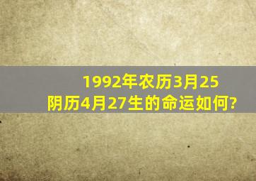 1992年农历3月25 阴历4月27生的命运如何?