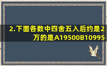 2.下面各数中,四舍五入后约是2万的是)。(A)19500(B)10995(C)14999...