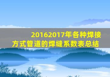 20162017年各种焊接方式管道的焊缝系数表(总结) 