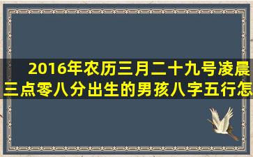 2016年农历三月二十九号凌晨三点零八分出生的男孩八字五行怎么算?取