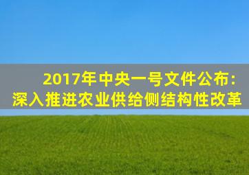 2017年中央一号文件公布:深入推进农业供给侧结构性改革