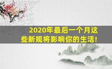 2020年最后一个月,这些新规将影响你的生活!