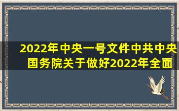 2022年中央一号文件《中共中央 国务院关于做好2022年全面推进乡村...