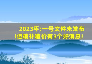 2023年:一号文件未发布!但粮补、粮价有3个好消息!