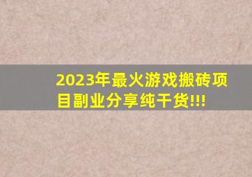 2023年最火游戏搬砖项目,副业分享,纯干货!!! 