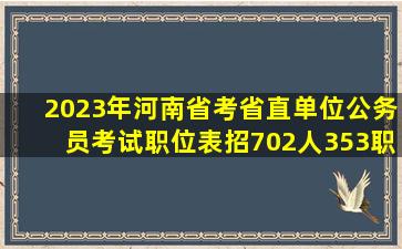 2023年河南省考省直单位公务员考试职位表(招702人,353职位)