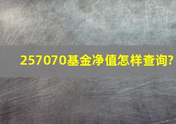 257070基金净值怎样查询?