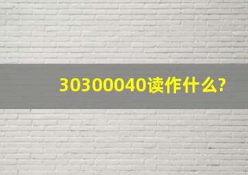 30300040读作什么?