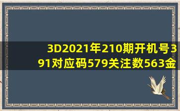 3D2021年210期开机号391对应码579关注数563金码33D专家预测