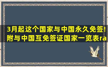 3月起,这个国家与中国永久免签!附与中国互免签证国家一览表→