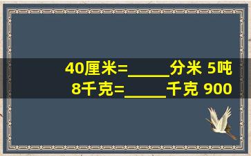 40厘米=_____分米 5吨8千克=_____千克 9000米=___...