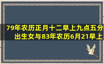 79年农历正月十二早上九点五分出生女与83年农历6月21早上八点出生...