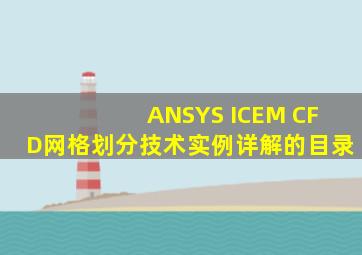 ANSYS ICEM CFD网格划分技术实例详解的目录