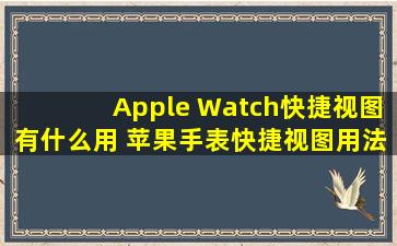 Apple Watch快捷视图有什么用 苹果手表快捷视图用法