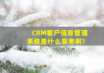 CRM客户信息管理系统是什么意思啊?