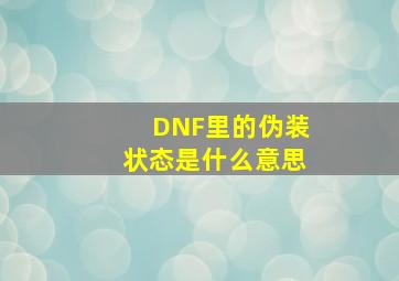 DNF里的伪装状态是什么意思(