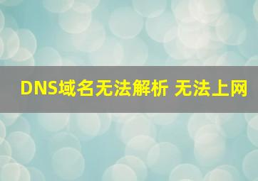 DNS域名无法解析 无法上网