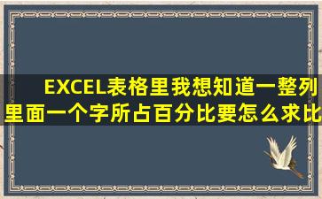 EXCEL表格里我想知道一整列里面一个字所占百分比要怎么求,比如一...