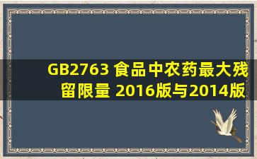GB2763 食品中农药最大残留限量 2016版与2014版 