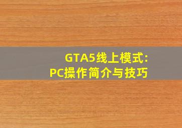 GTA5线上模式:PC操作简介与技巧 