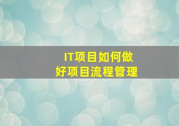 IT项目如何做好项目流程管理