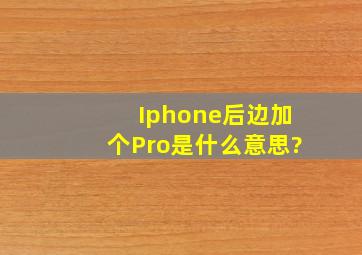 Iphone后边加个Pro是什么意思?