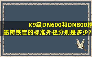 K9级DN600和DN800球墨铸铁管的标准外径分别是多少?误差为多少?