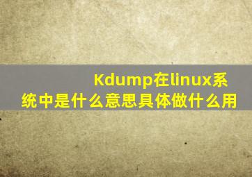 Kdump在linux系统中是什么意思具体做什么用(((