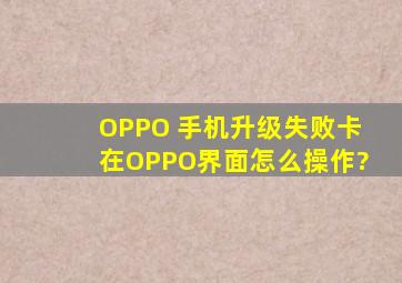 OPPO 手机升级失败卡在OPPO界面怎么操作?