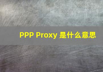 PPP Proxy 是什么意思