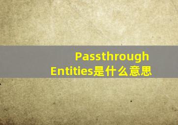 Passthrough Entities是什么意思