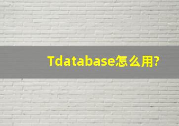 Tdatabase怎么用?