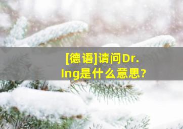 [德语]请问Dr.Ing是什么意思?