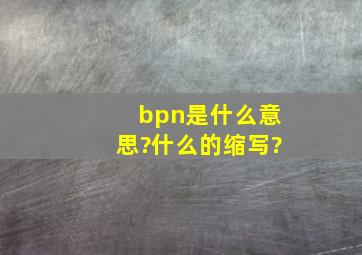 bpn是什么意思?什么的缩写?