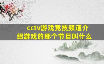 cctv游戏竞技频道介绍游戏的那个节目叫什么(