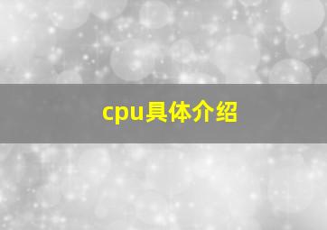 cpu具体介绍