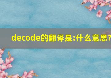 decode的翻译是:什么意思?