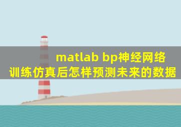 matlab bp神经网络训练仿真后,怎样预测未来的数据