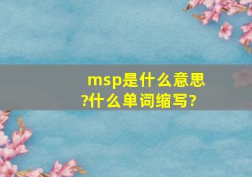 msp是什么意思?什么单词缩写?