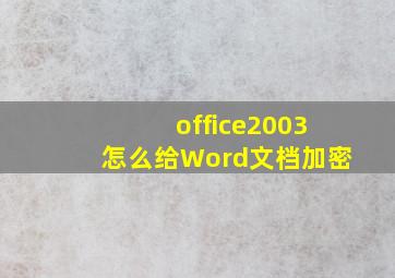 office2003怎么给Word文档加密