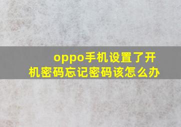 oppo手机设置了开机密码忘记密码该怎么办(